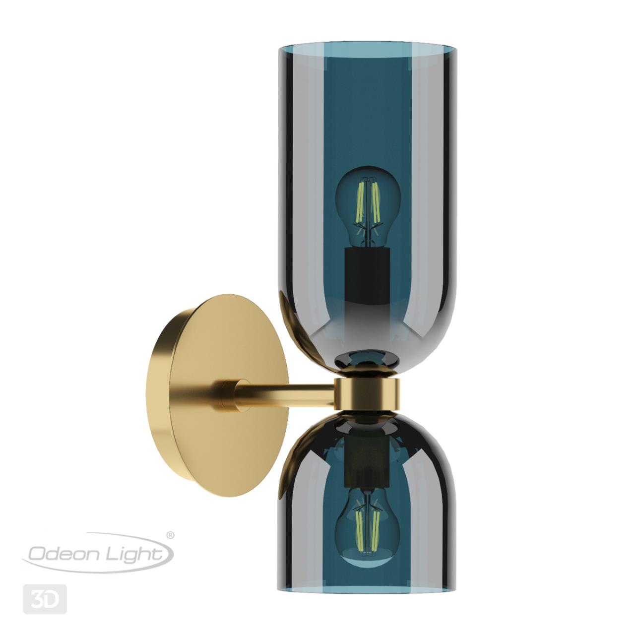 Бра с выключателем ODEON LIGHT MIDCENT ORINOCO бронзовый E14*2 10W плафон синий