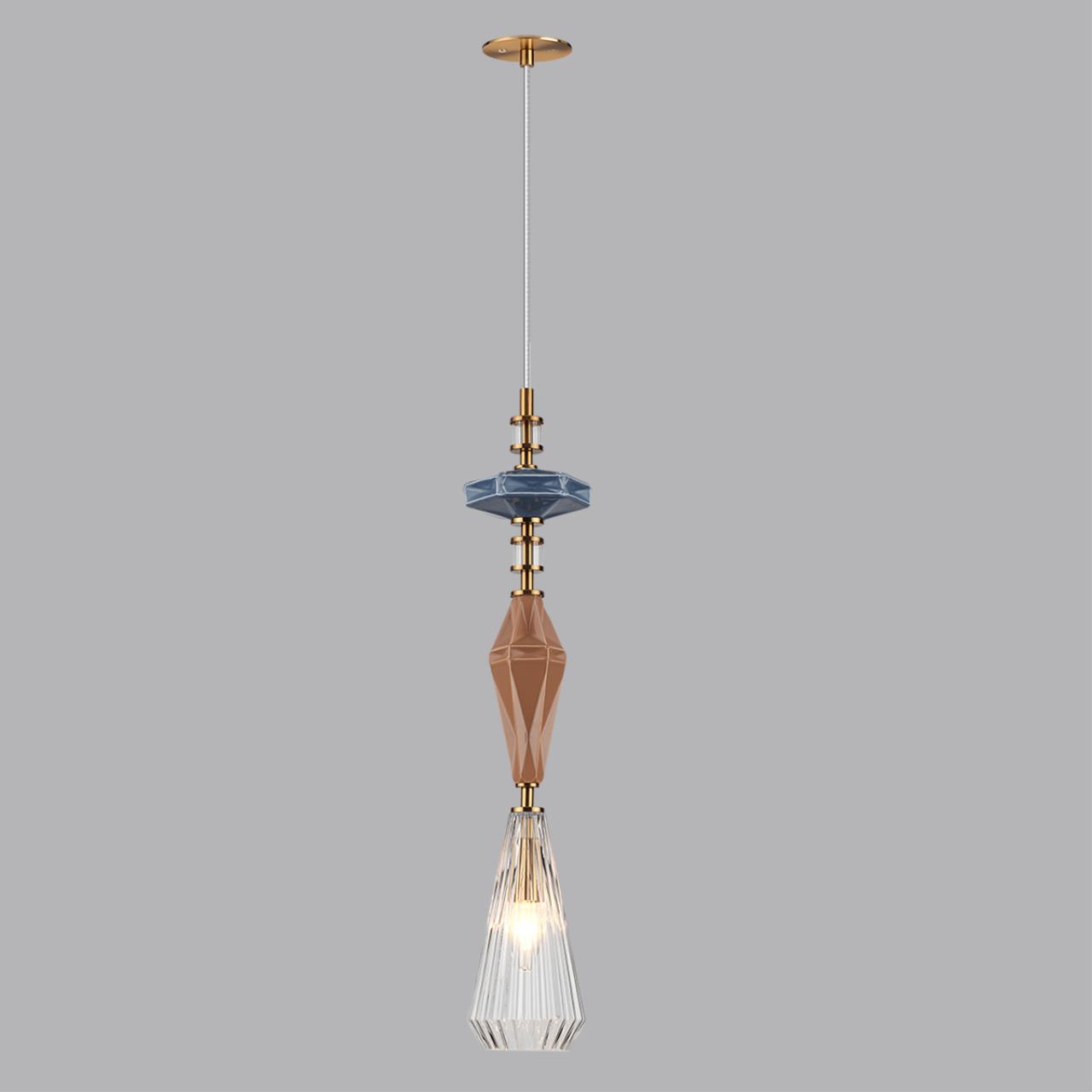 Подвес ODEON LIGHT EXCLUSIVE MODERN TERRA античная бронза, латунь, синийE14*1 10W плафон 127 мм