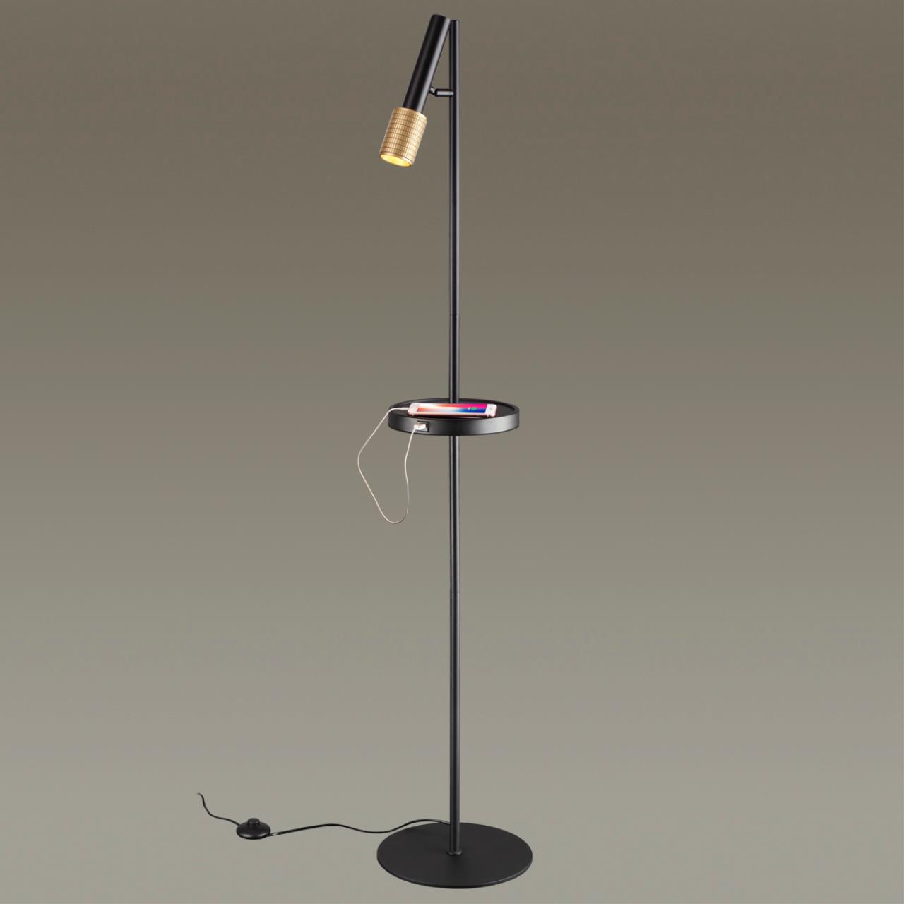 Торшер с полкой/USB ODEON LIGHT HIGHTECH MEHARI черный