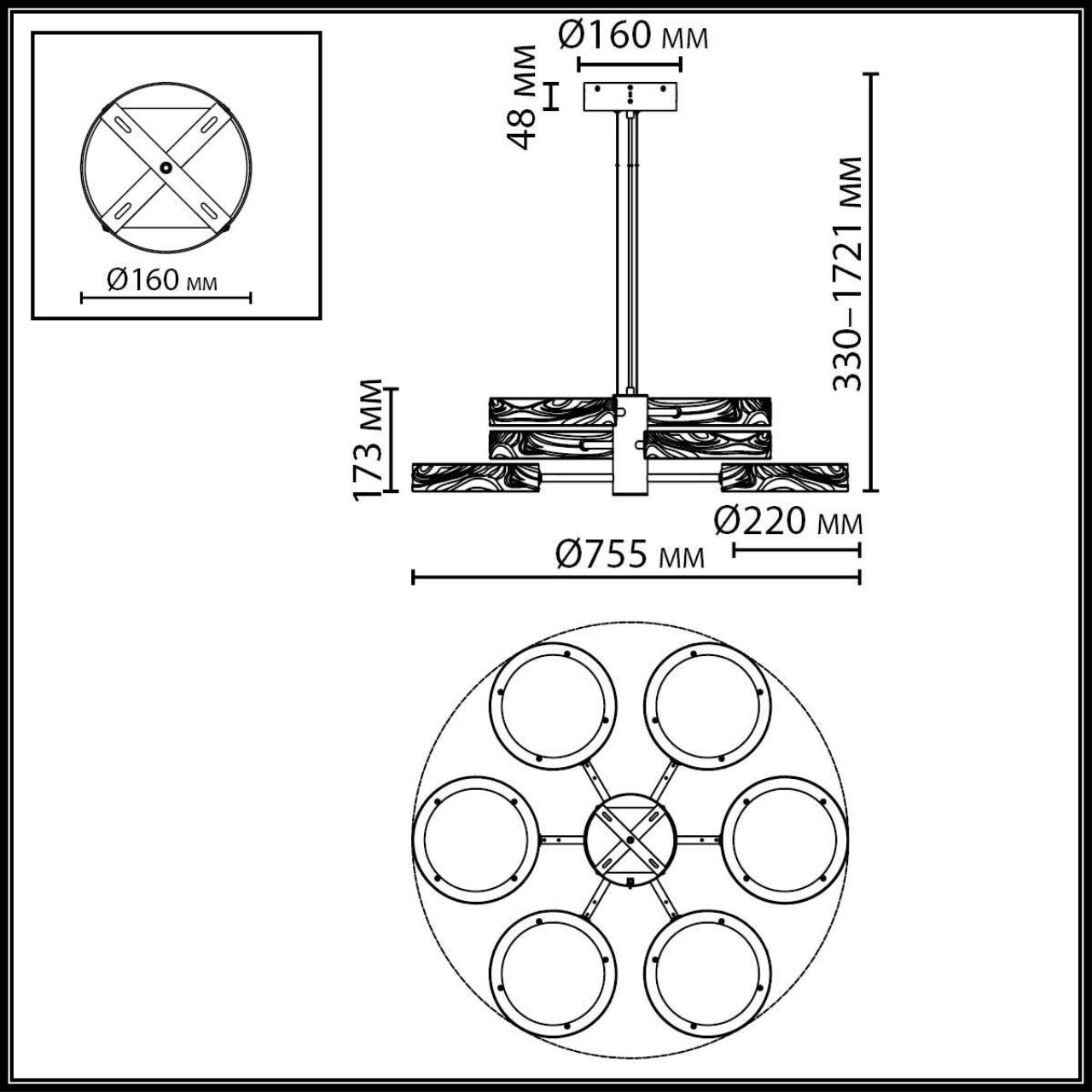 Люстра ODEON LIGHT EXCLUSIVE L-VISION RIVIERA латунь LED*1 99W 2000/3000/4000К плафон зеленый