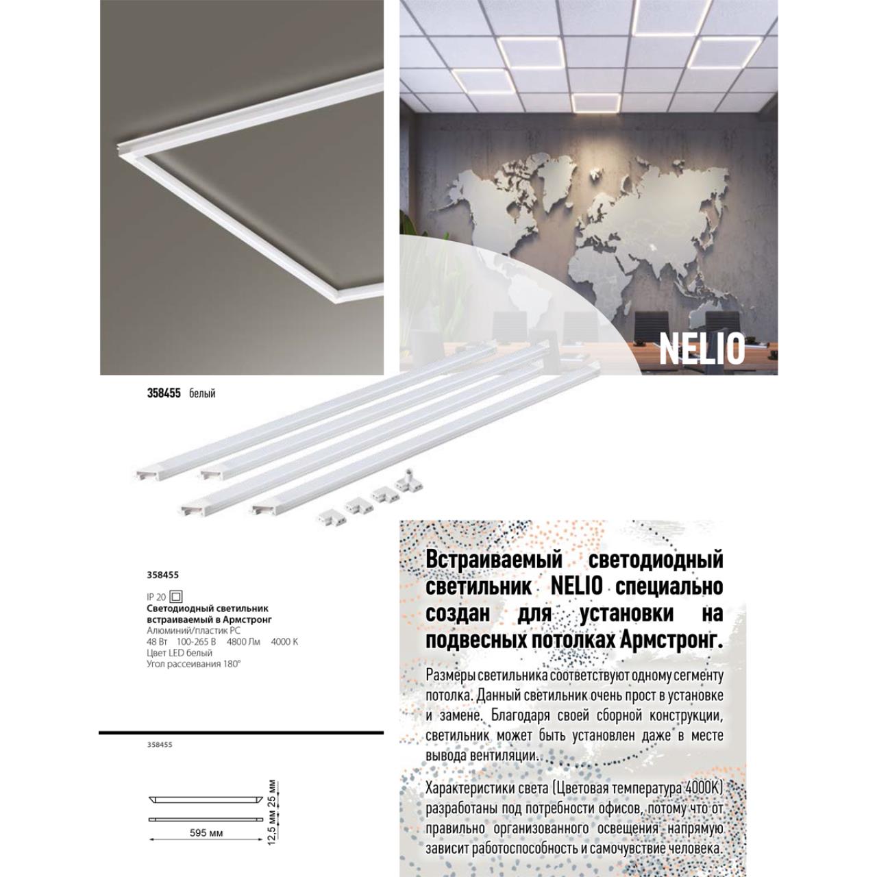 Светодиодный светильник встраиваемый в Армстронг NOVOTECH SPOT NELIO белый