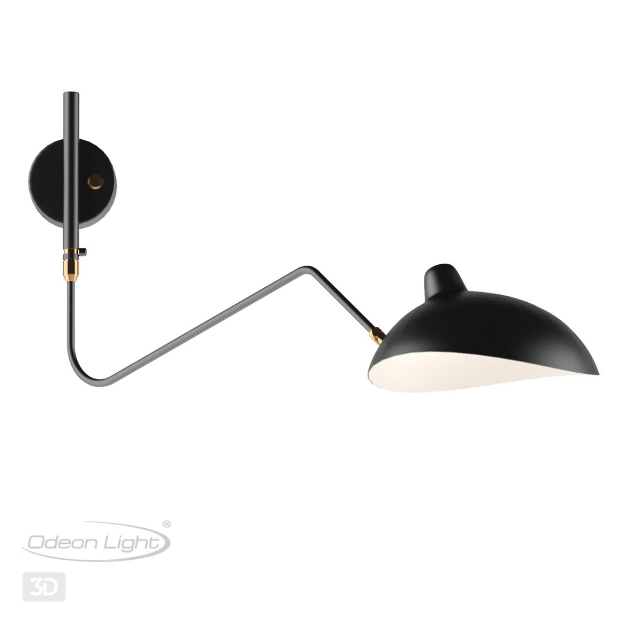 Настенный светильник на кронштейне ODEON LIGHT WALLI KERBI черный, золотой E27*1 10W
