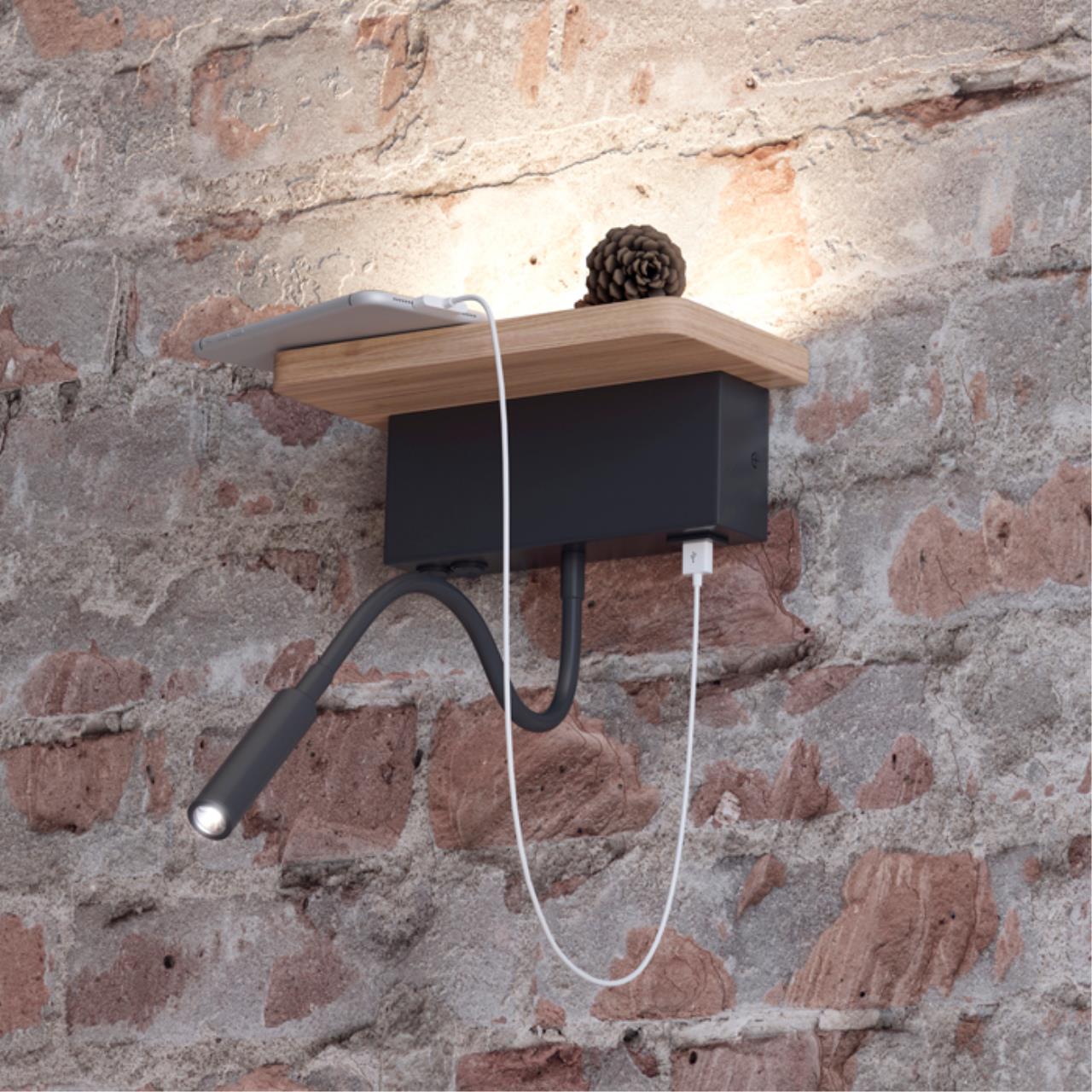 Настенный светильник-полка с подсветкой/USB ODEON LIGHT HIGHTECH WOODY бежевый