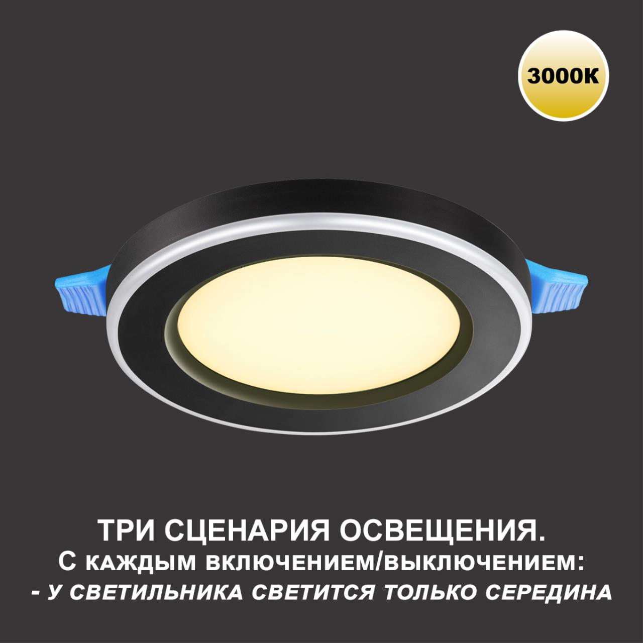 Светильник встраиваемый светодиодный (три сценария работы) NOVOTECH SPOT SPAN черный LED*1 12W+4W 3000К