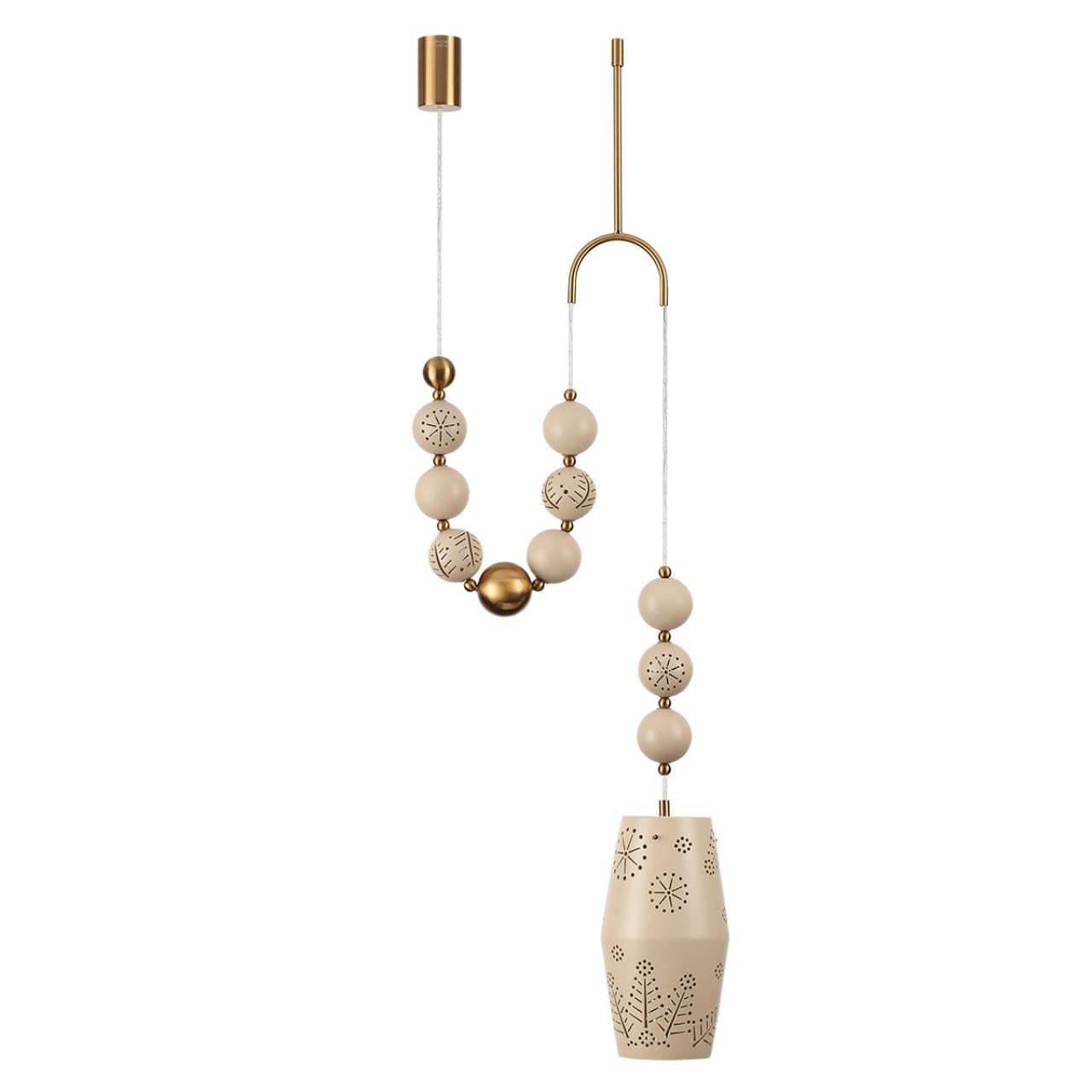 Подвес с держателем ODEON LIGHT EXCLUSIVE PENDANT KARELIA латунь E27*1 10W плафон бежевый