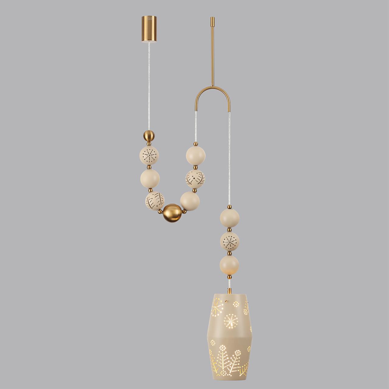 Подвес с держателем ODEON LIGHT EXCLUSIVE PENDANT KARELIA латунь E27*1 10W плафон бежевый