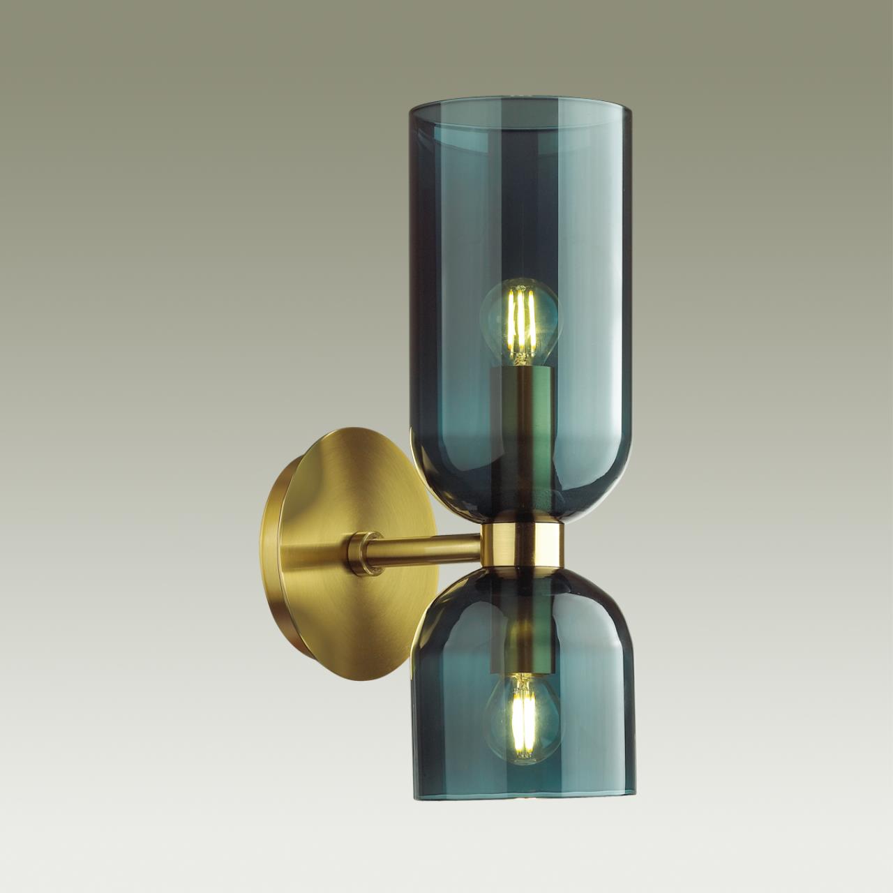 Бра с выключателем ODEON LIGHT MIDCENT ORINOCO бронзовый E14*2 10W плафон синий
