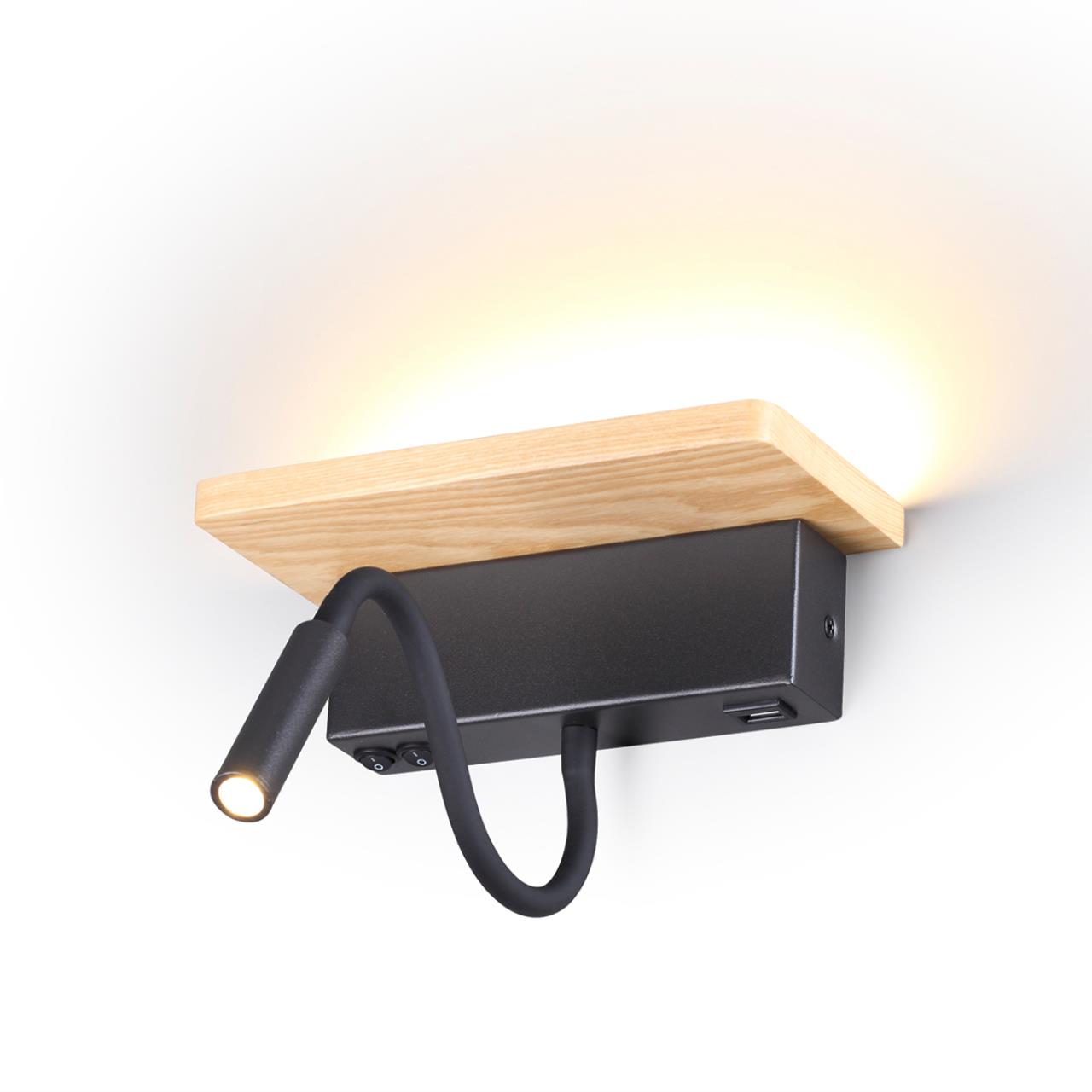 Настенный светильник-полка с подсветкой/USB ODEON LIGHT HIGHTECH WOODY бежевый