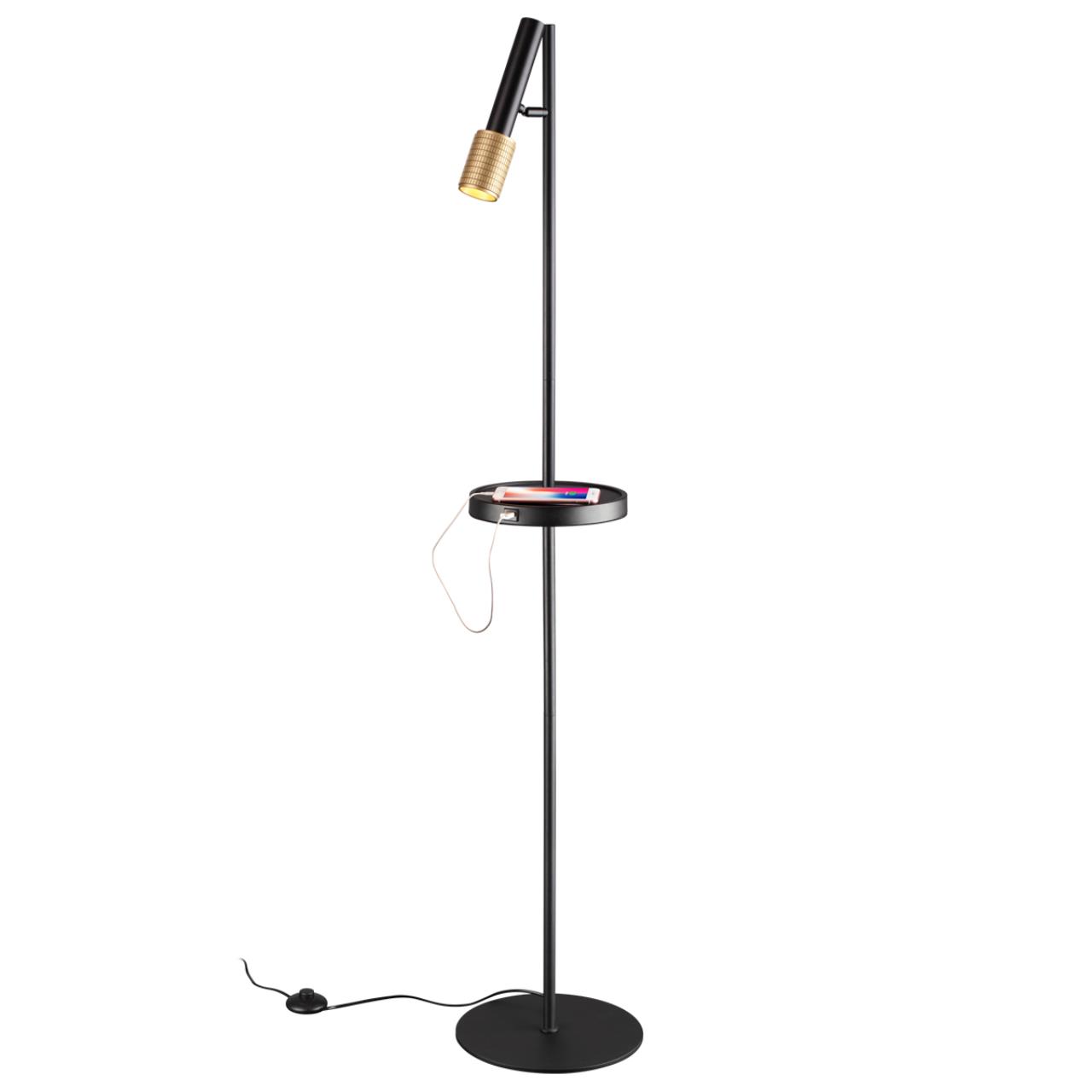 Торшер с полкой/USB ODEON LIGHT HIGHTECH MEHARI черный